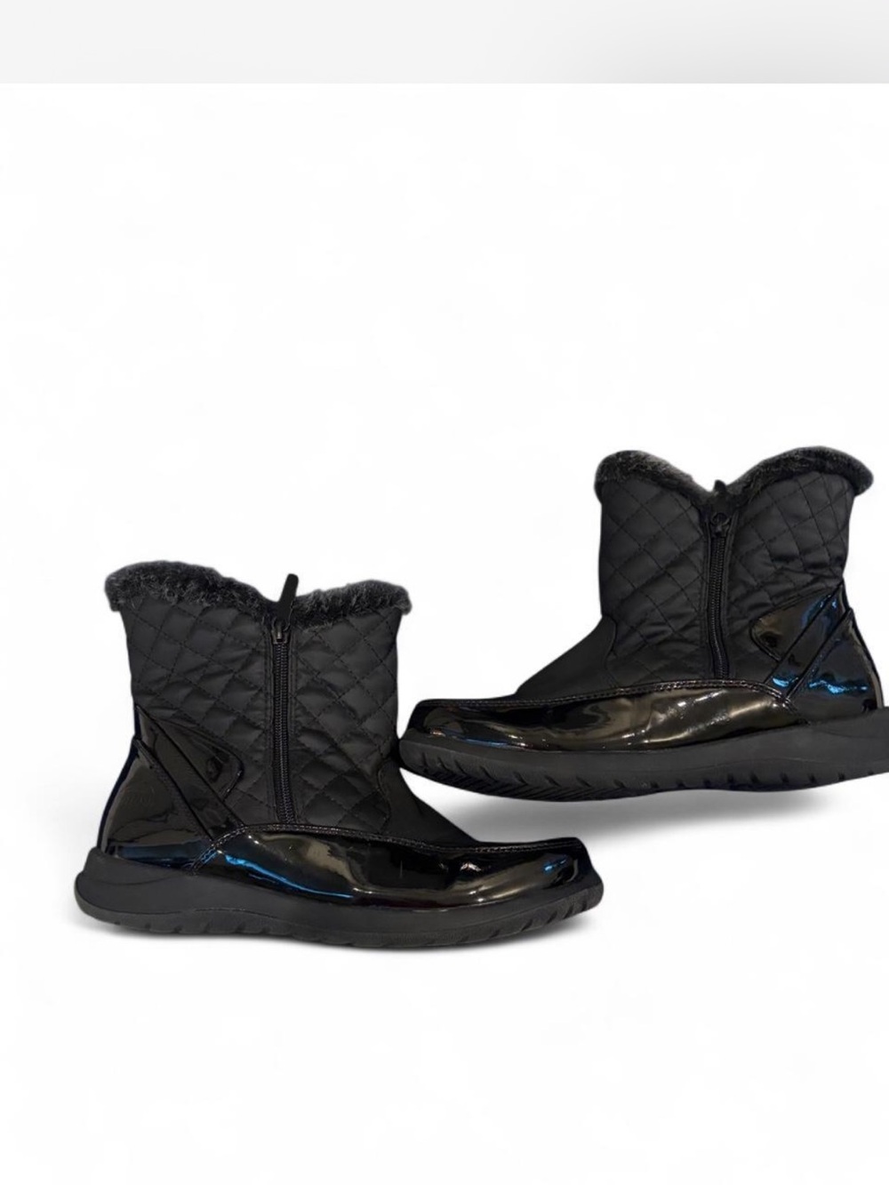 totes Black Quilted Faux-Fur Winter Ankle Boots